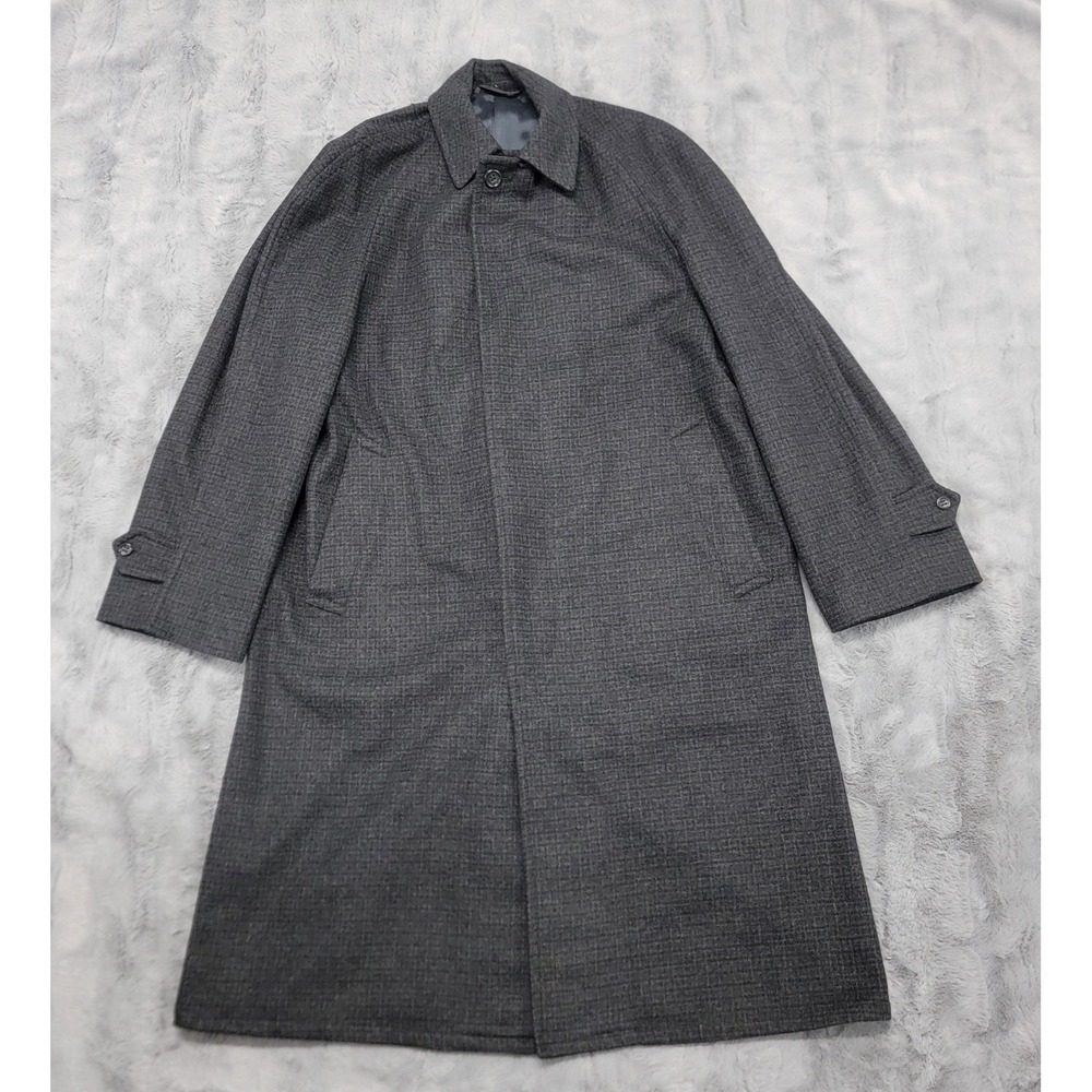 Vintage 60s Alligator Weatherstyle Coat Mens 44 Gray Wool Tweed Long Overcoat